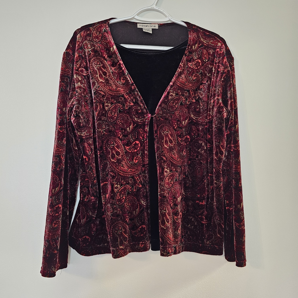 Notations Red Velour Paisley Blouse Dark Romance 90s Y2K Large Vampire Boho Fall